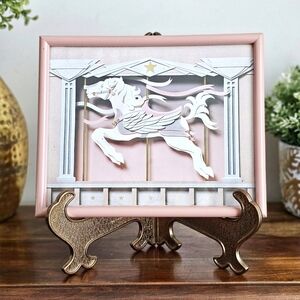 Vintage 1986 Figi Graphics Pegasus Carousel Art Framed Pink Nursery Wall Decor